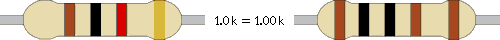  1k Resistor Color Code 
 Common (5%) and Precision (1%) markings 