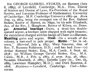  G.G. Stokes entry in 
 Fox-Davies 'Armorial Families' 
 (1902 edition) 